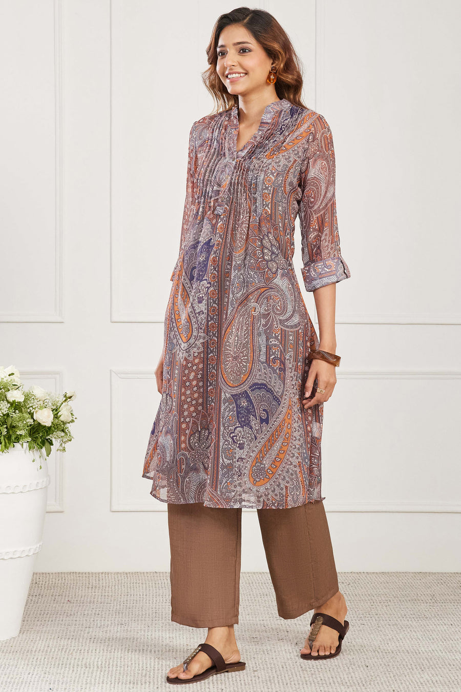 Brown Paisley Printed Straight Kurta - image 3