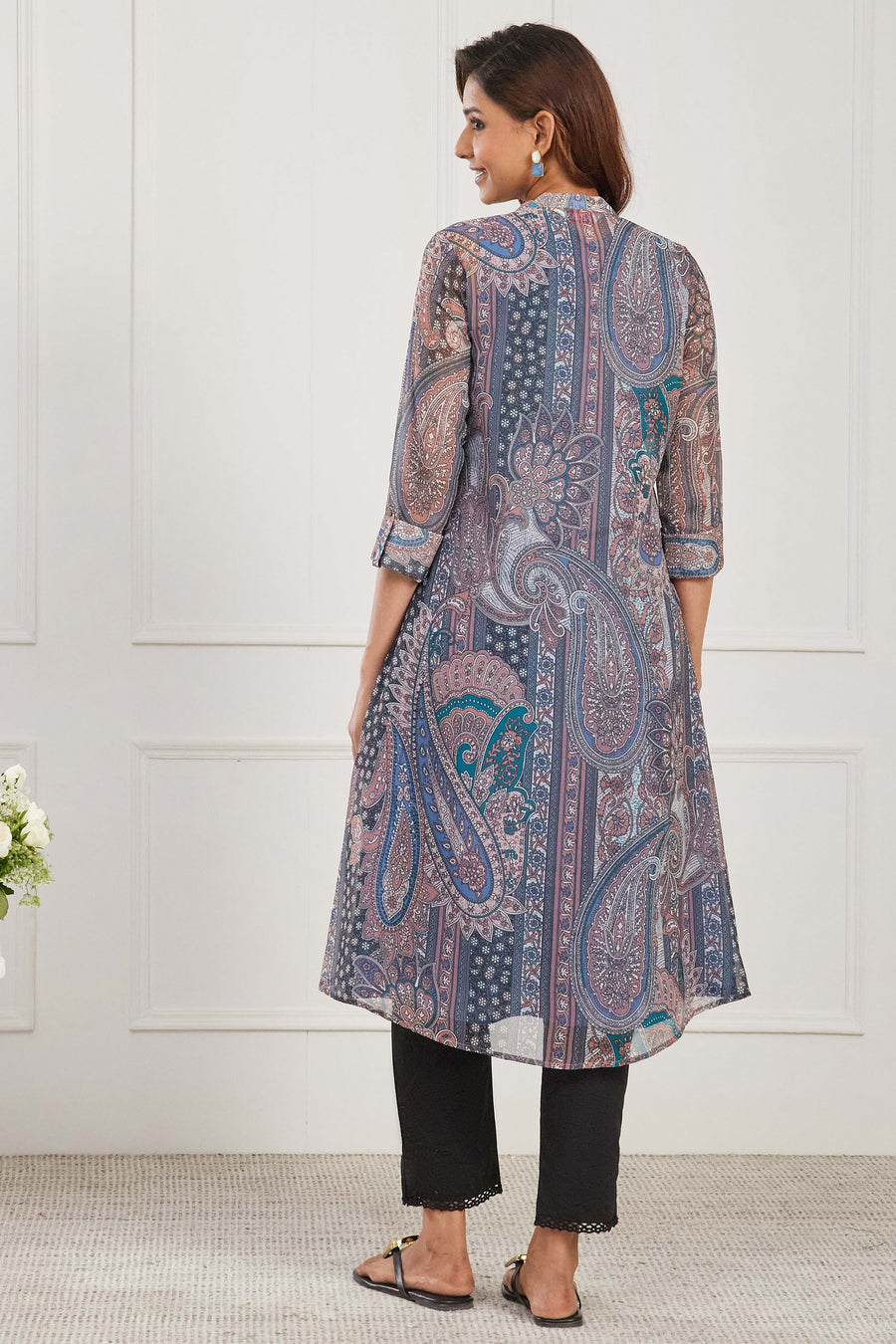 Turquoise Paisley Printed Straight Kurta - image 4