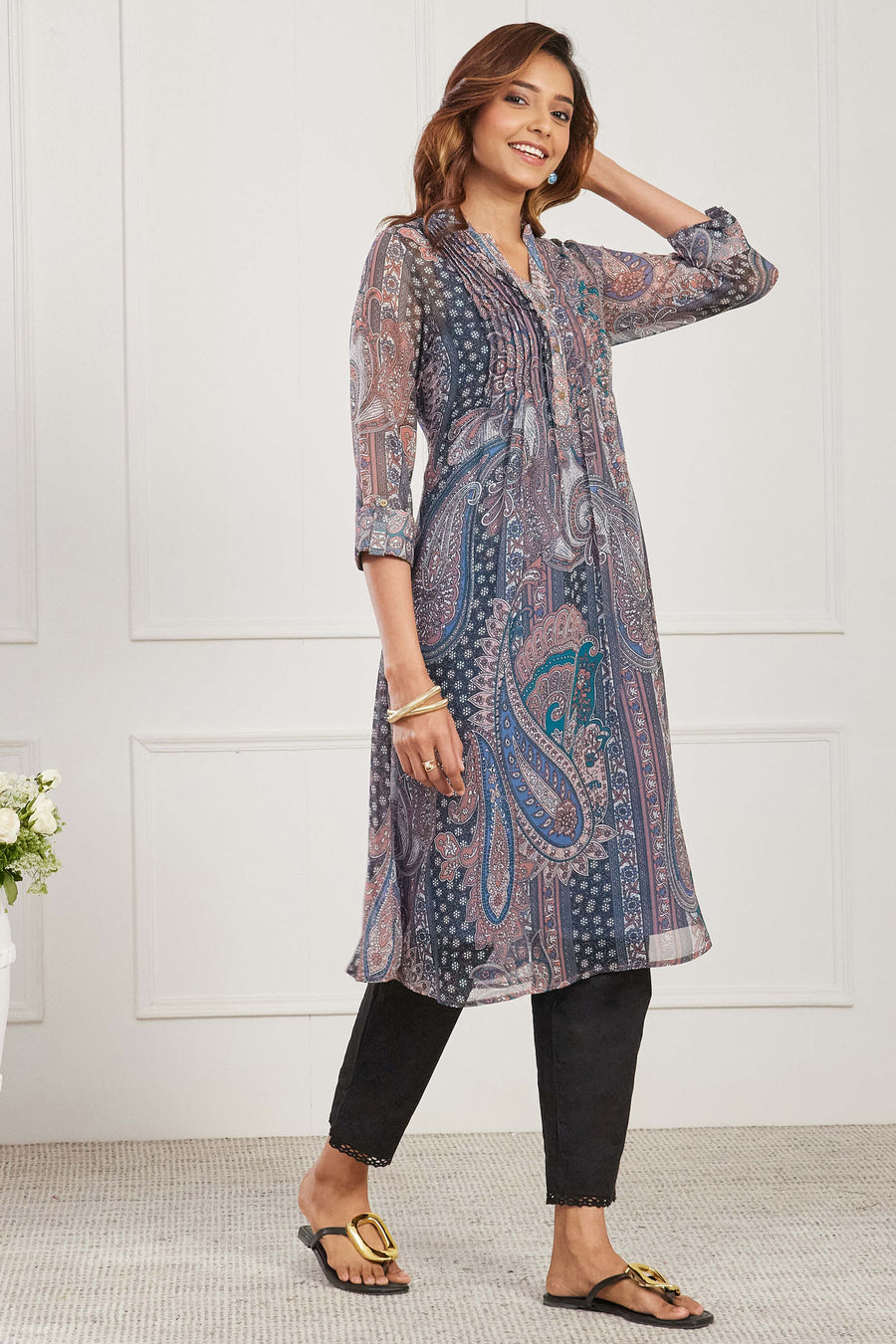 Turquoise Paisley Printed Straight Kurta - image 5