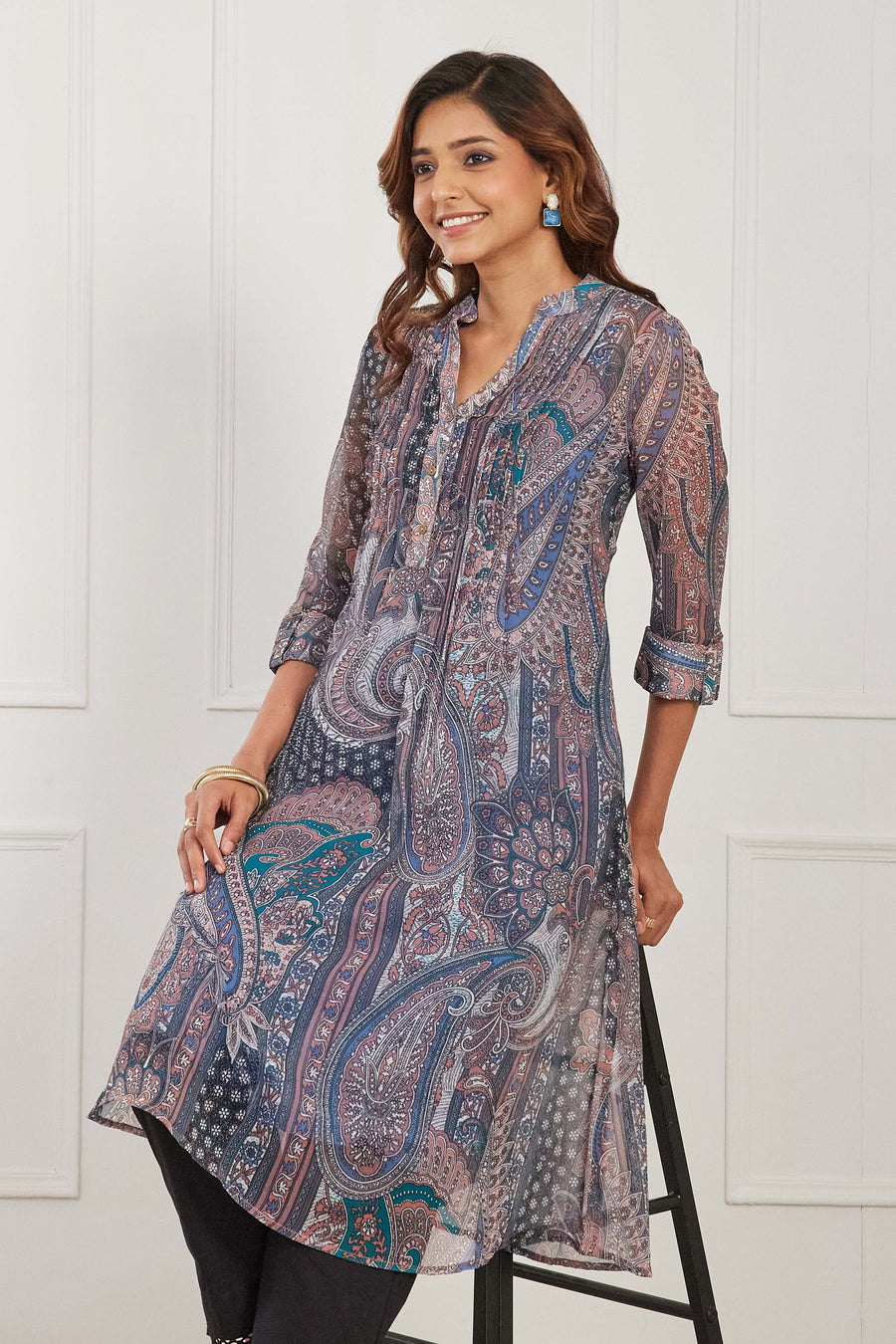 Turquoise Paisley Printed Straight Kurta - image 6
