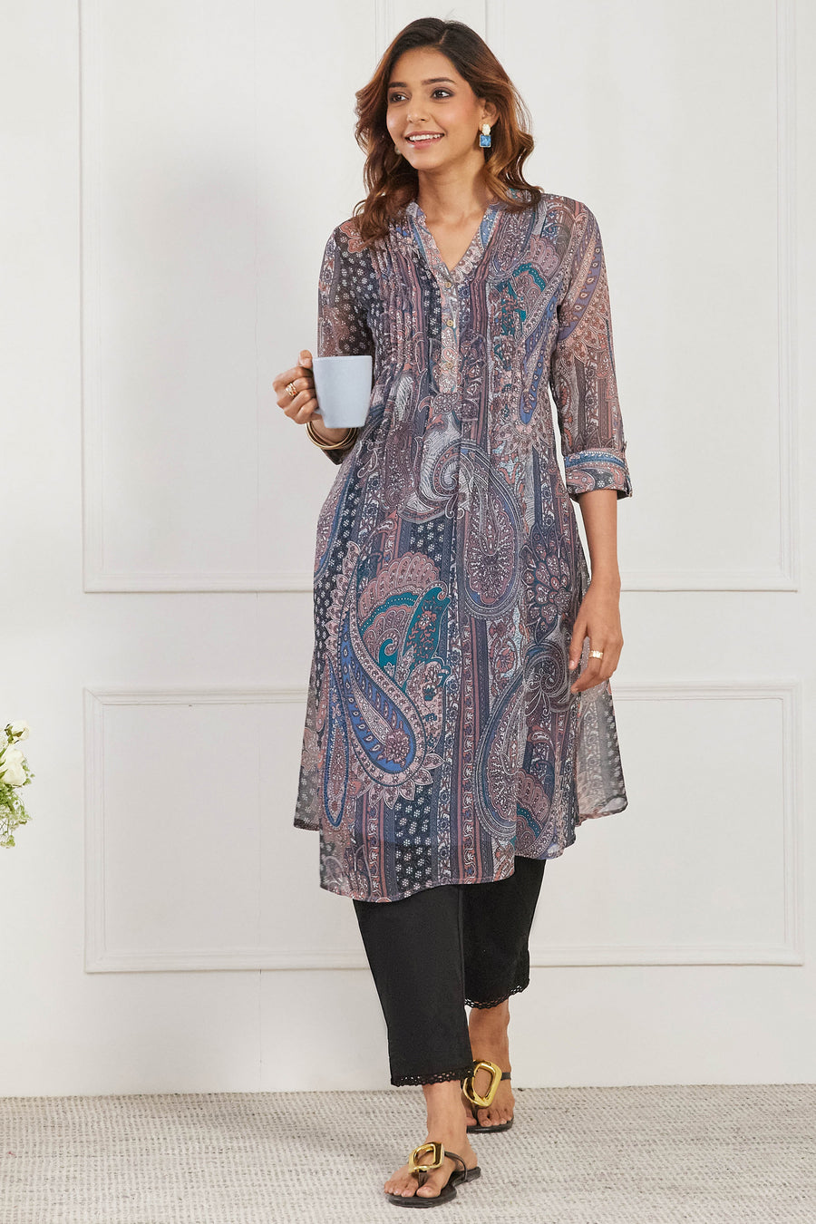 Turquoise Paisley Printed Straight Kurta - image 8