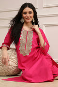 Fuchsia Cotton Solid Straight Kurta