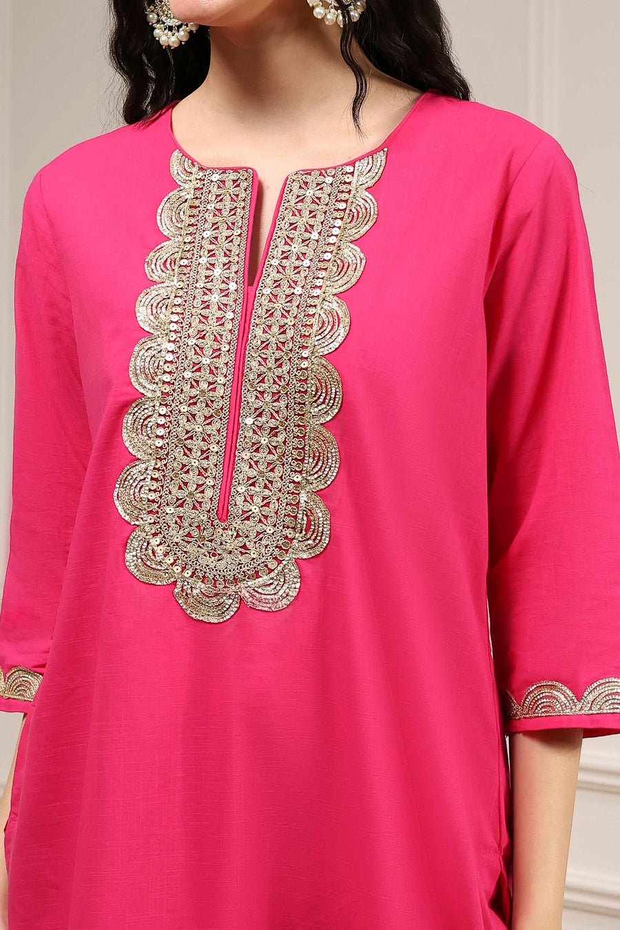 Fuchsia Cotton Solid Straight Kurta - image 2