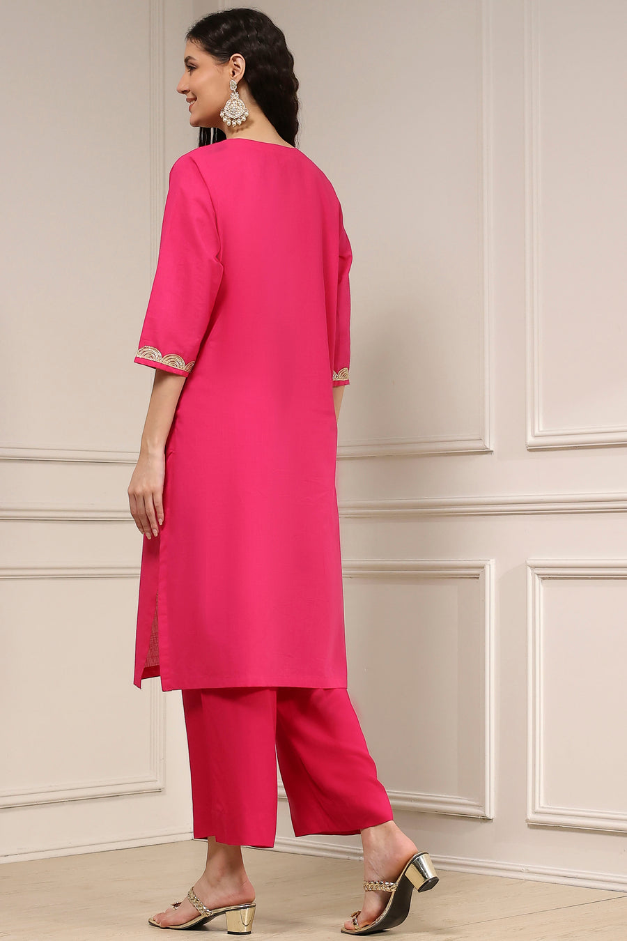 Fuchsia Cotton Solid Straight Kurta - image 5