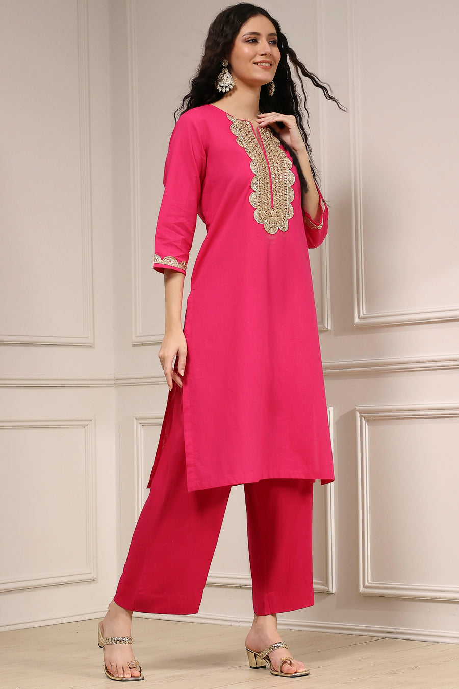 Fuchsia Cotton Solid Straight Kurta - image 6