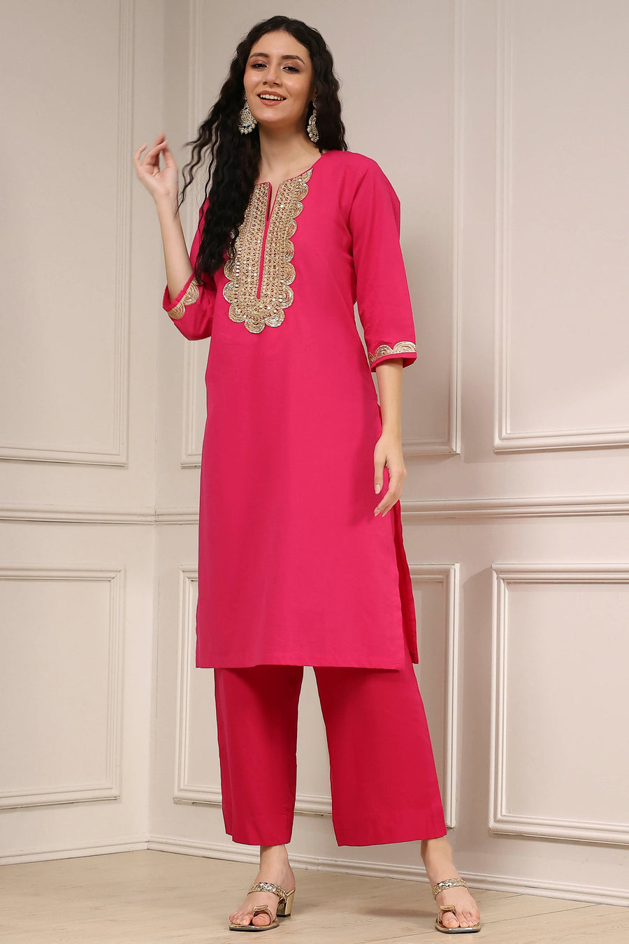 Fuchsia Cotton Solid Straight Kurta - image 7