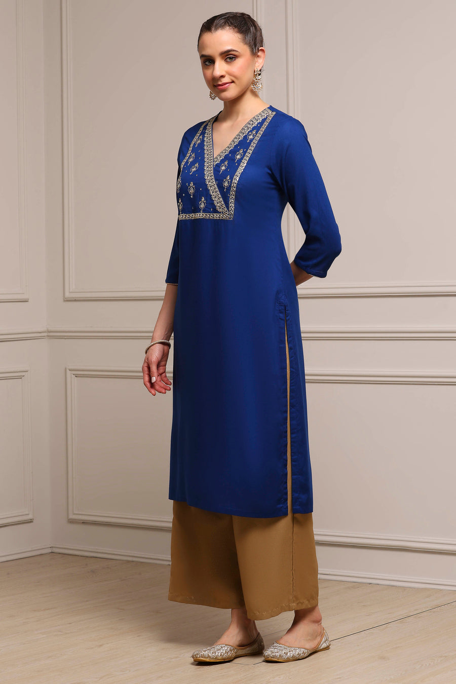 Blue Viscose Rayon Straight Dyed Kurta - image 3