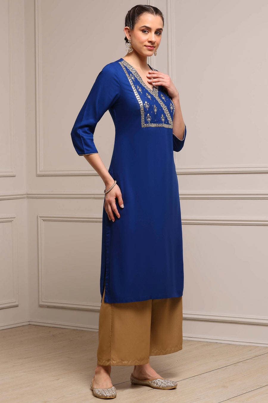 Blue Viscose Rayon Straight Dyed Kurta - image 5