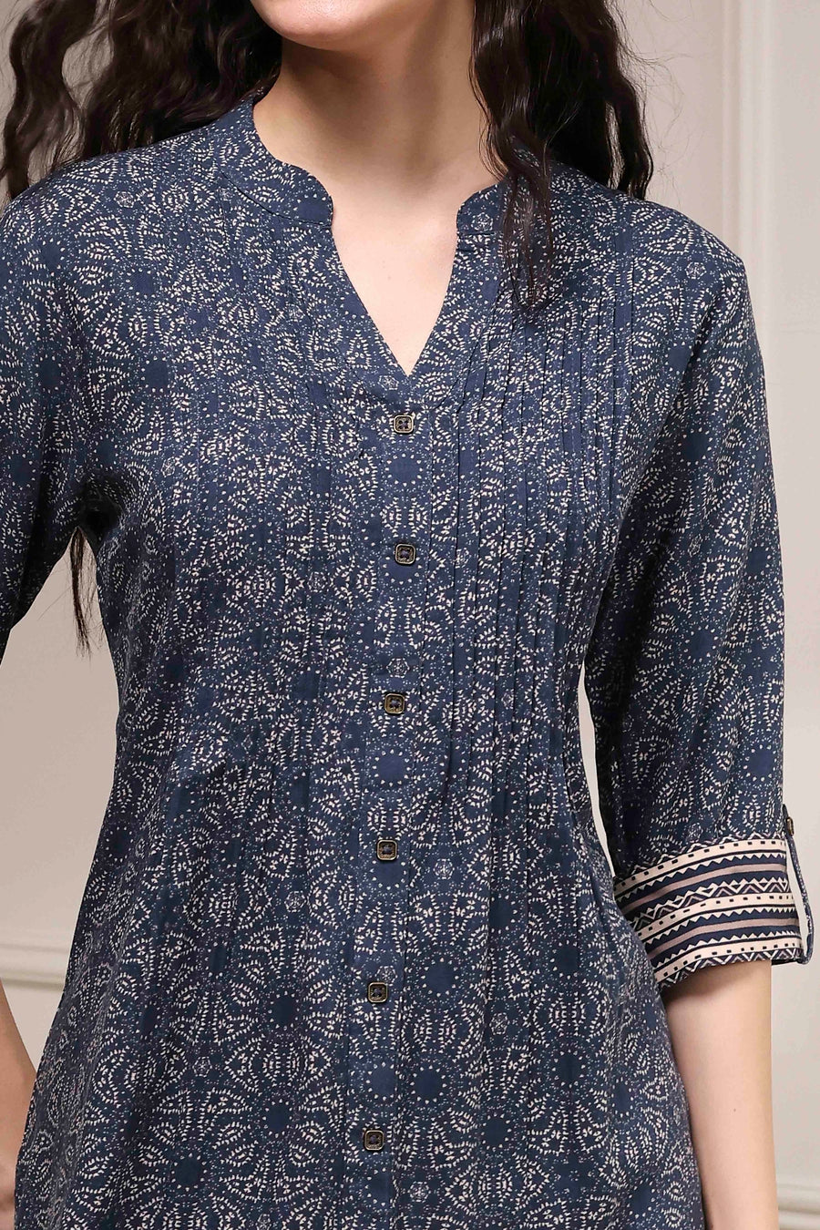 Blue Printed Relaxed Fit Short Kurta - image 2
