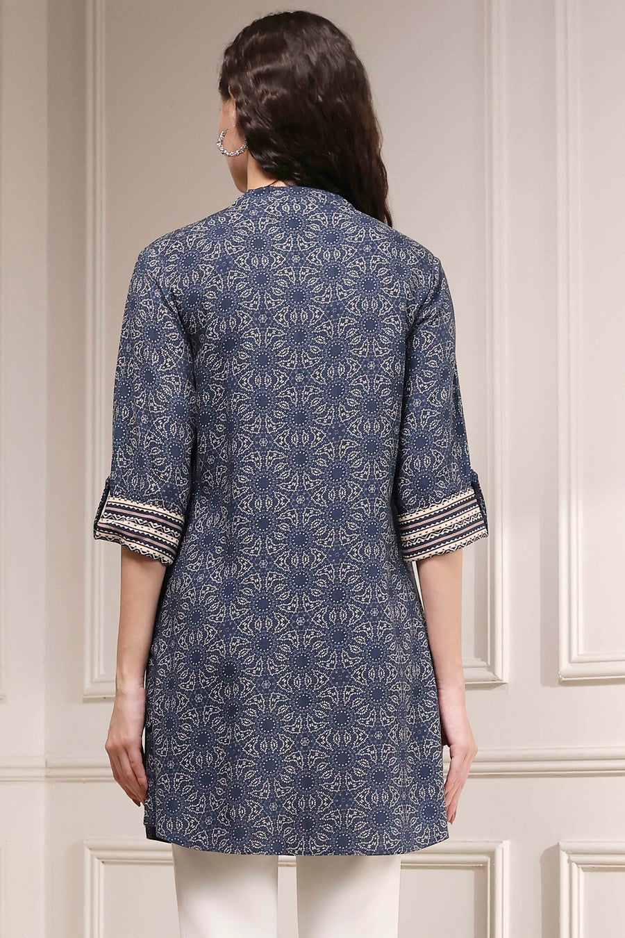 Blue Printed Relaxed Fit Short Kurta - image 4