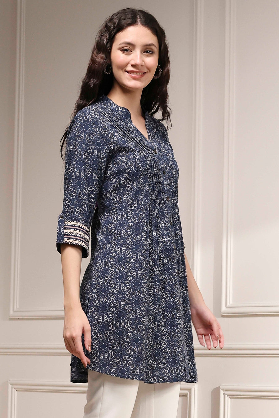 Blue Printed Relaxed Fit Short Kurta - image 5