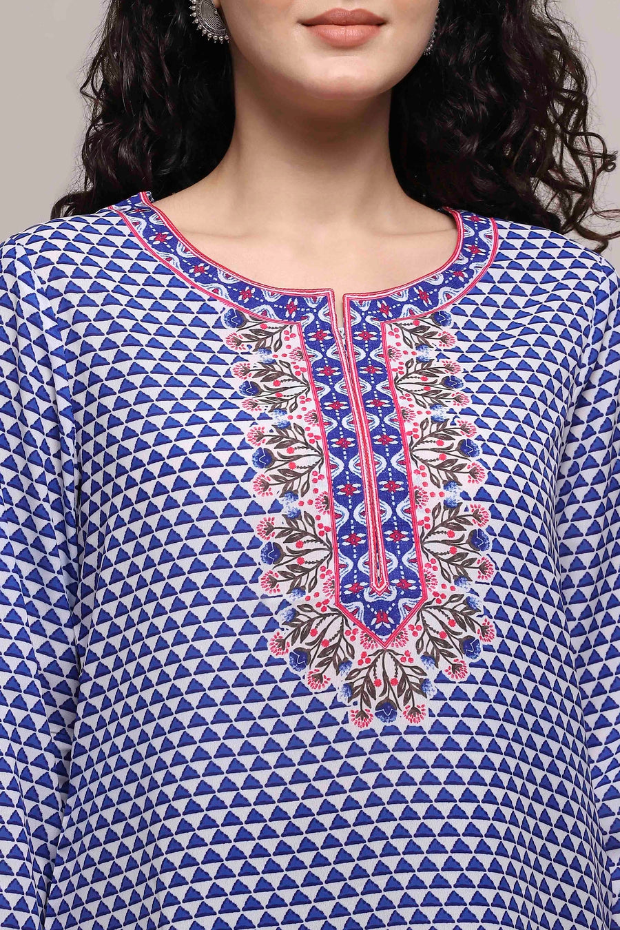Blue Art Silk Printed Straight Short Kurta - image 2