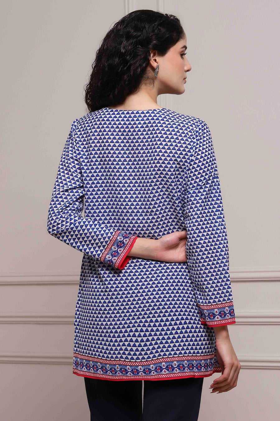 Blue Art Silk Printed Straight Short Kurta - image 4