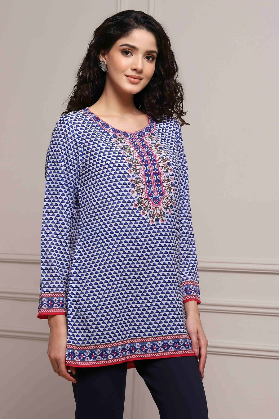 Blue Art Silk Printed Straight Short Kurta - image 5