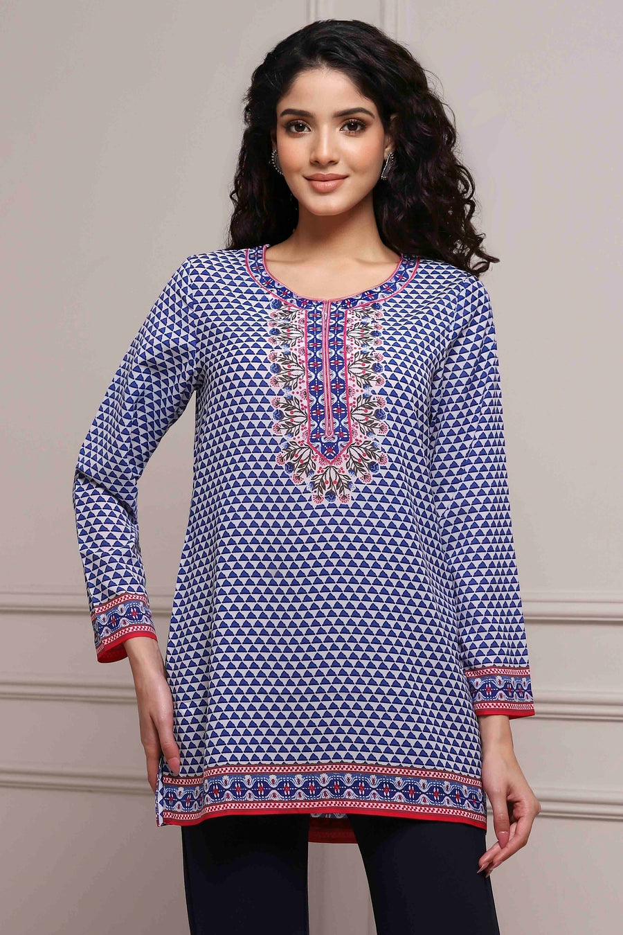 Blue Art Silk Printed Straight Short Kurta - image 6