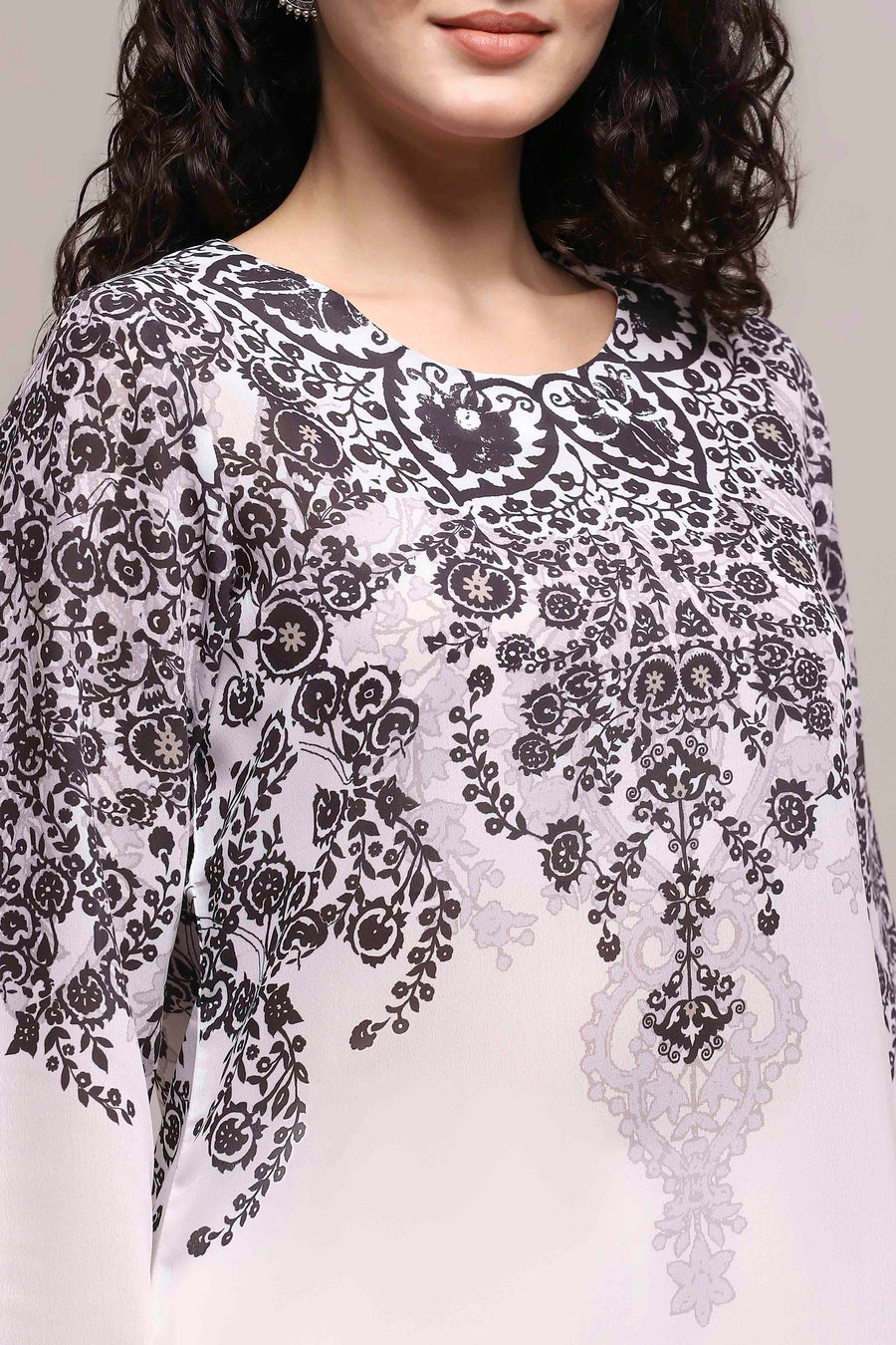 Black and White Art Silk Printed Straight Short Kurta - image 2