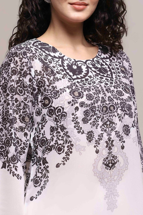 Black and White Art Silk Printed Straight Short Kurta - image 2