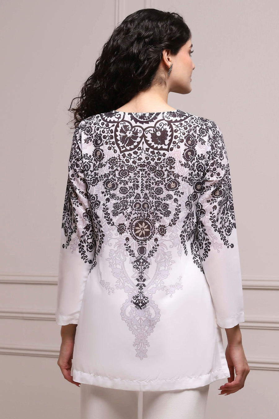 Black and White Art Silk Printed Straight Short Kurta - image 4