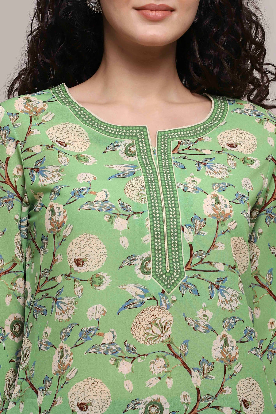 Green Art Silk Printed Straight Short Kurta - image 2