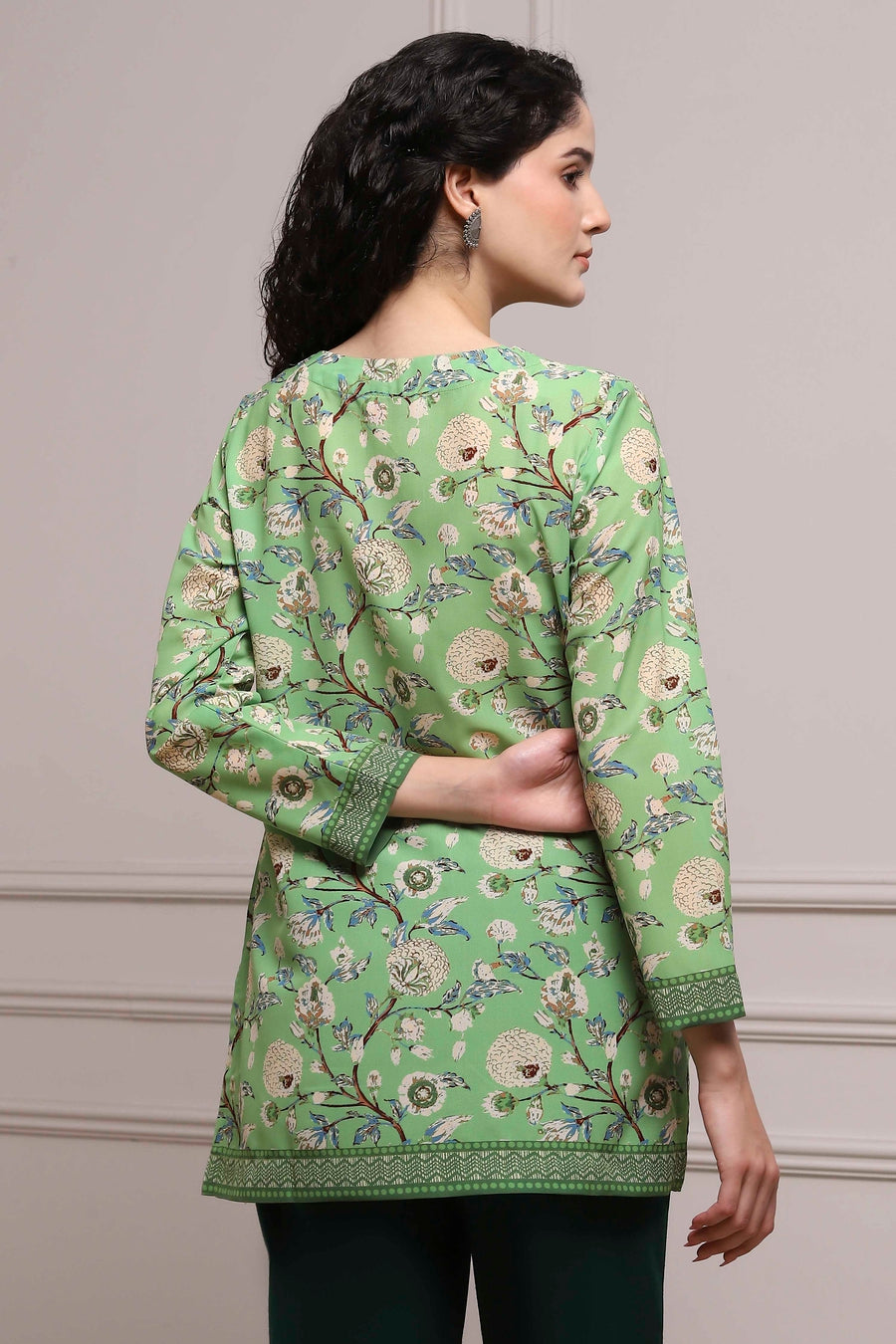 Green Art Silk Printed Straight Short Kurta - image 4