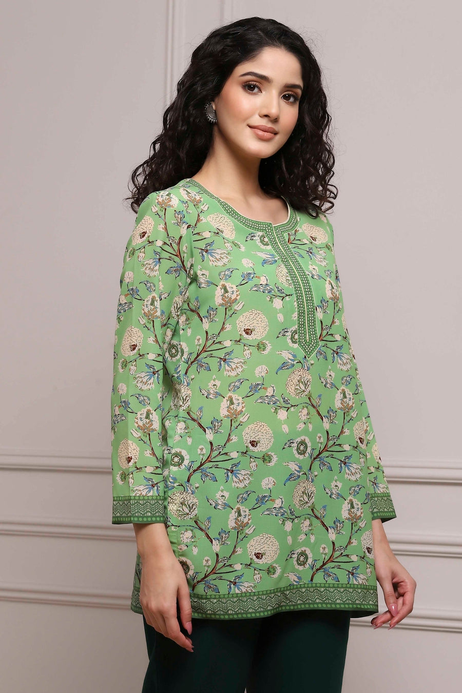 Green Art Silk Printed Straight Short Kurta - image 5