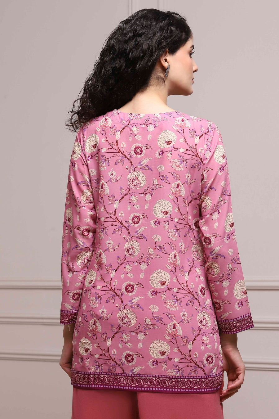 Pink Art Silk Printed Straight Short Kurta - image 4