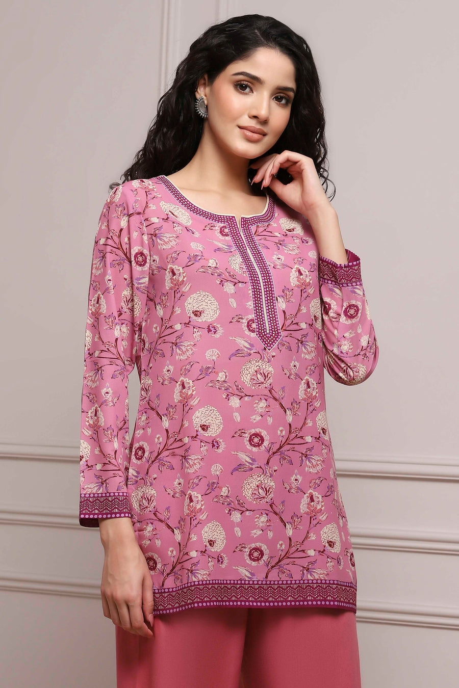 Pink Art Silk Printed Straight Short Kurta - image 5