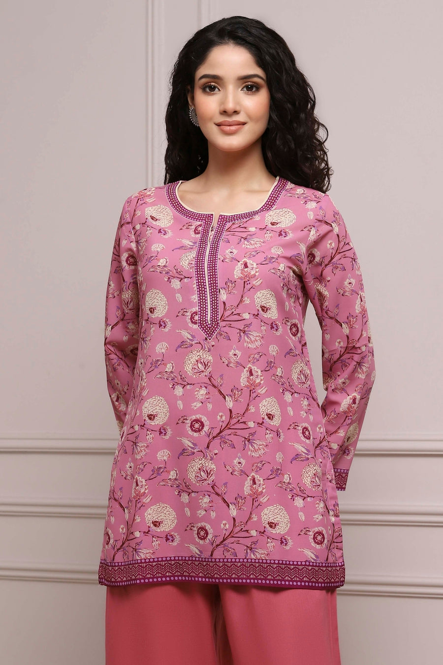 Pink Art Silk Printed Straight Short Kurta - image 6