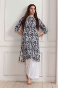 Blue Cotton Floral Printed Straight Kurta