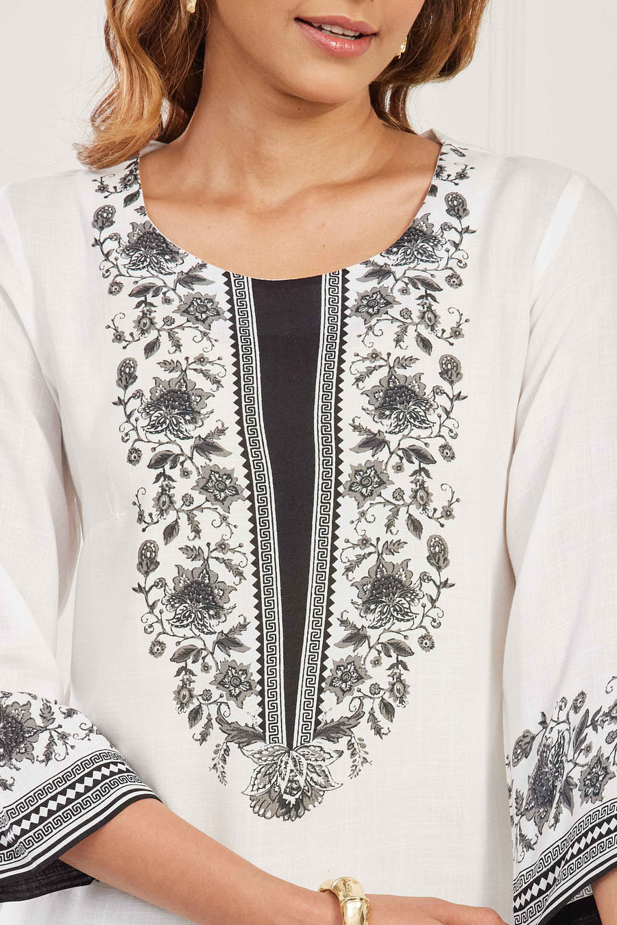 Black & White  Viscose Rayon Floral Straight Kurta - image 2