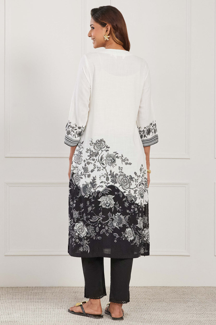 Black & White  Viscose Rayon Floral Straight Kurta - image 4