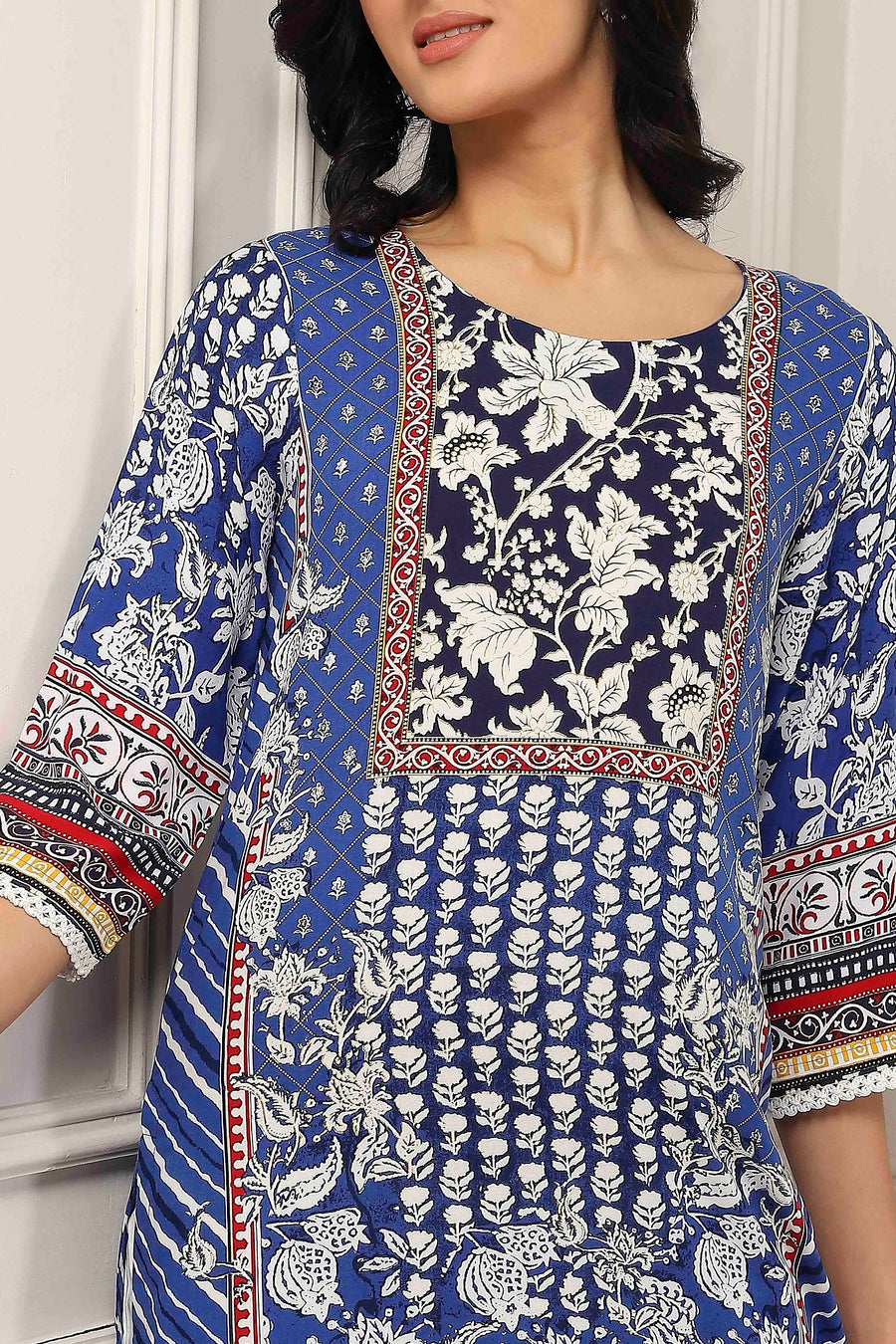 Blue Viscose Rayon Floral Printed Straight Kurta - image 2