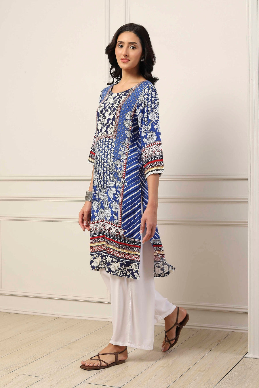 Blue Viscose Rayon Floral Printed Straight Kurta - image 3