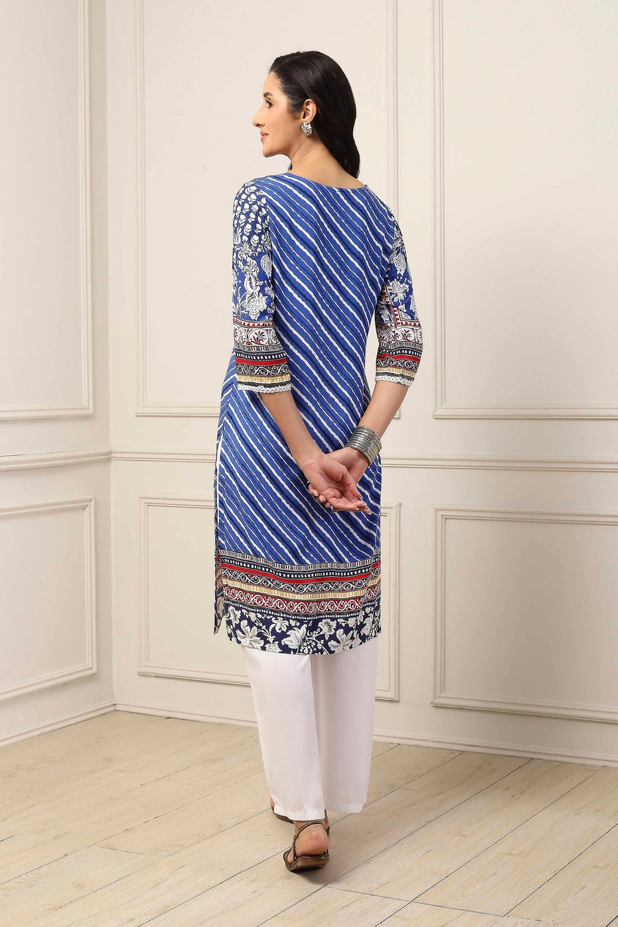 Blue Viscose Rayon Floral Printed Straight Kurta - image 4