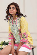 Yellow Cotton Printed Straight Short Kurta
