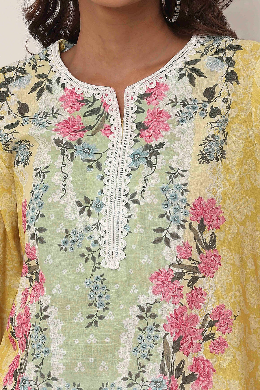 Yellow Cotton Printed Straight Short Kurta - image 2