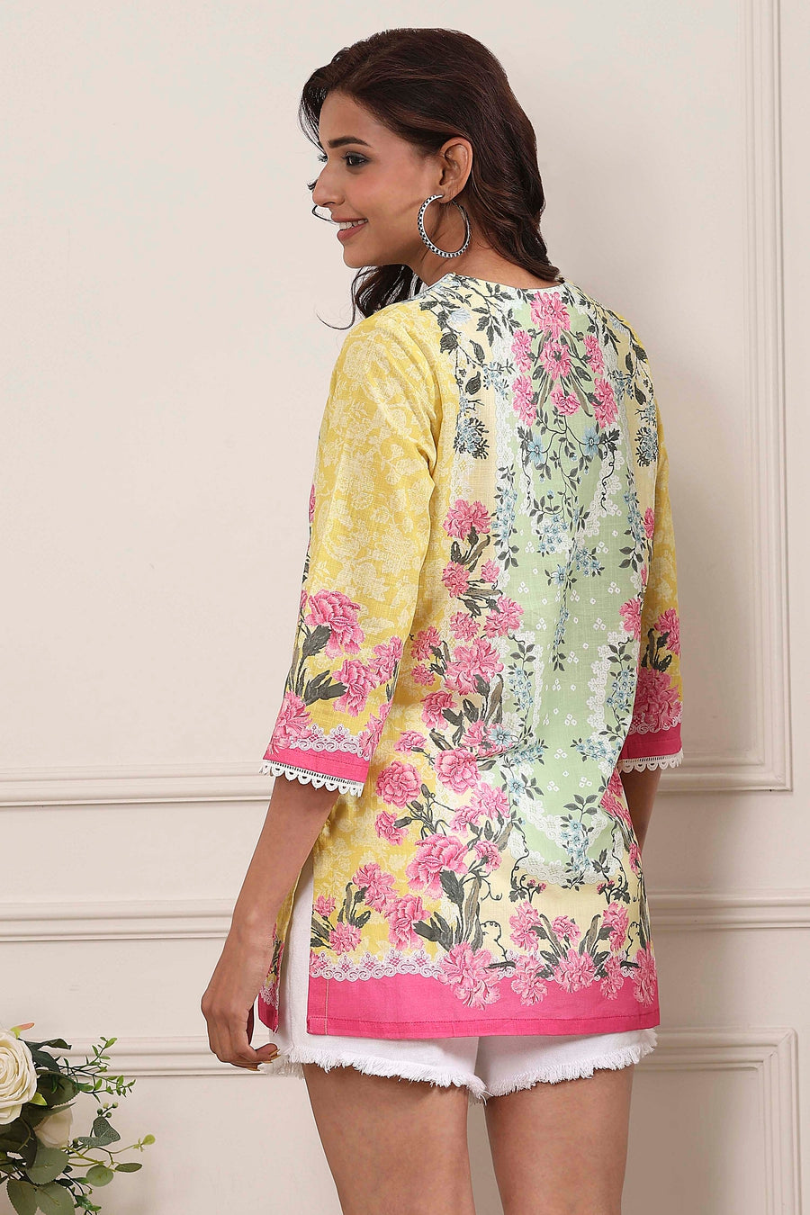 Yellow Cotton Printed Straight Short Kurta - image 4