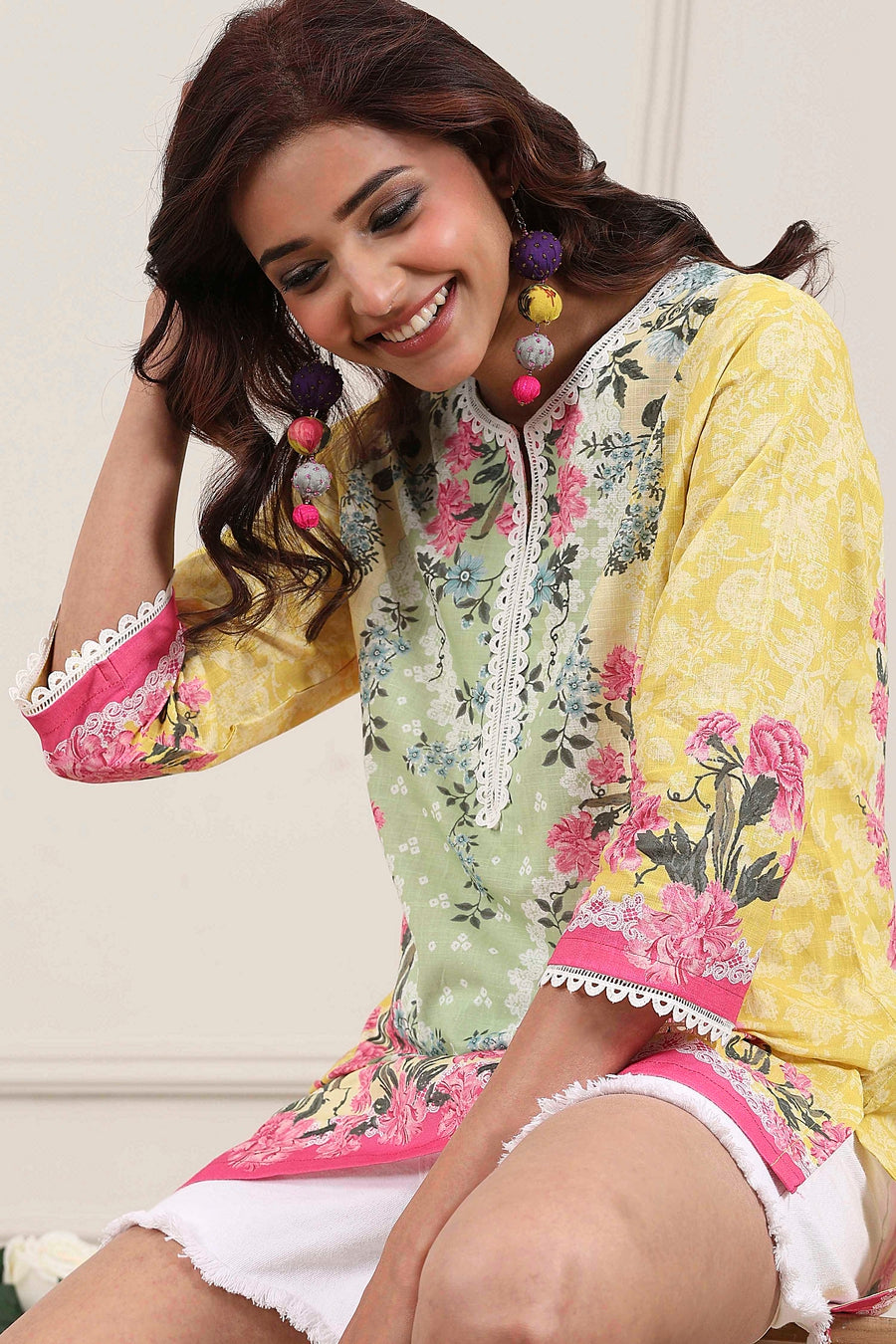 Yellow Cotton Printed Straight Short Kurta - image 7