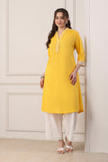 Yellow Cotton Solid Straight Kurta