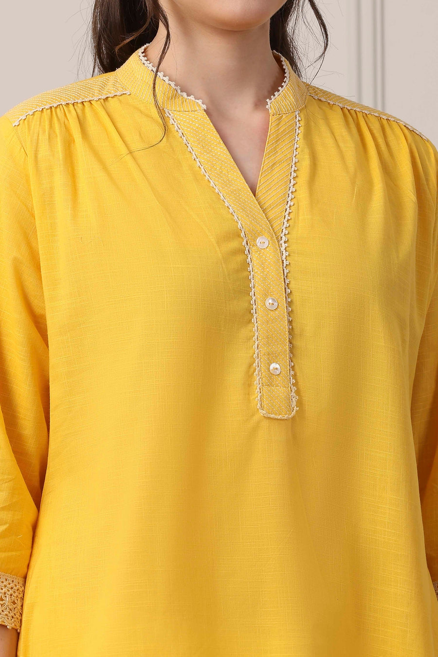 Yellow Cotton Solid Straight Kurta - image 2