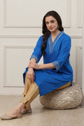 Blue Viscose Lace Embroidery Straight Kurta