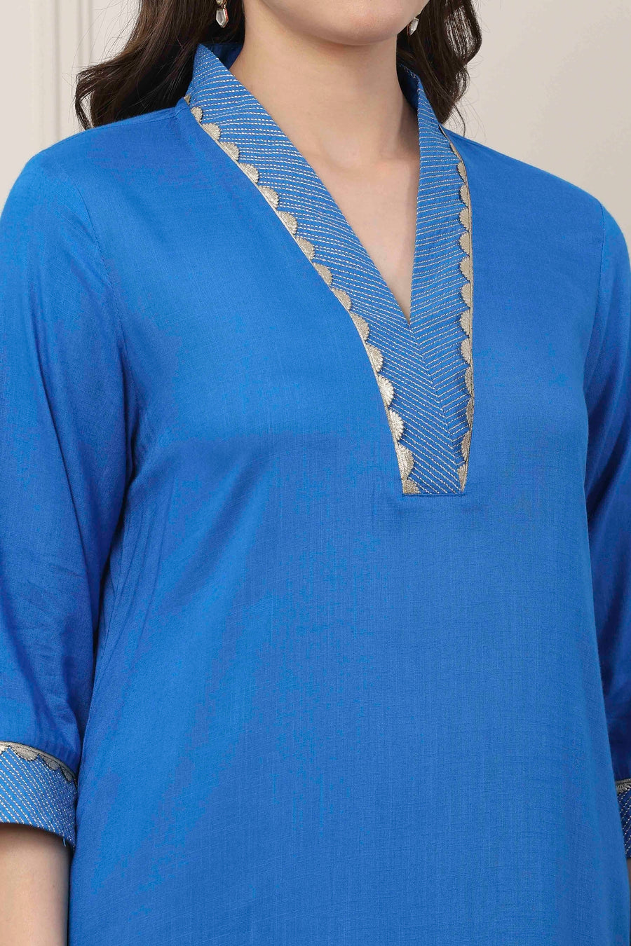 Blue Viscose Lace Embroidery Straight Kurta - image 2