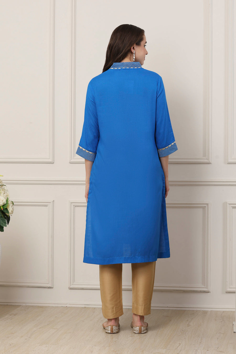 Blue Viscose Lace Embroidery Straight Kurta - image 4