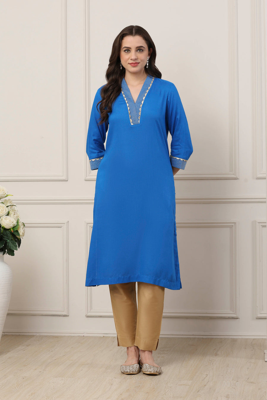 Blue Viscose Lace Embroidery Straight Kurta - image 6