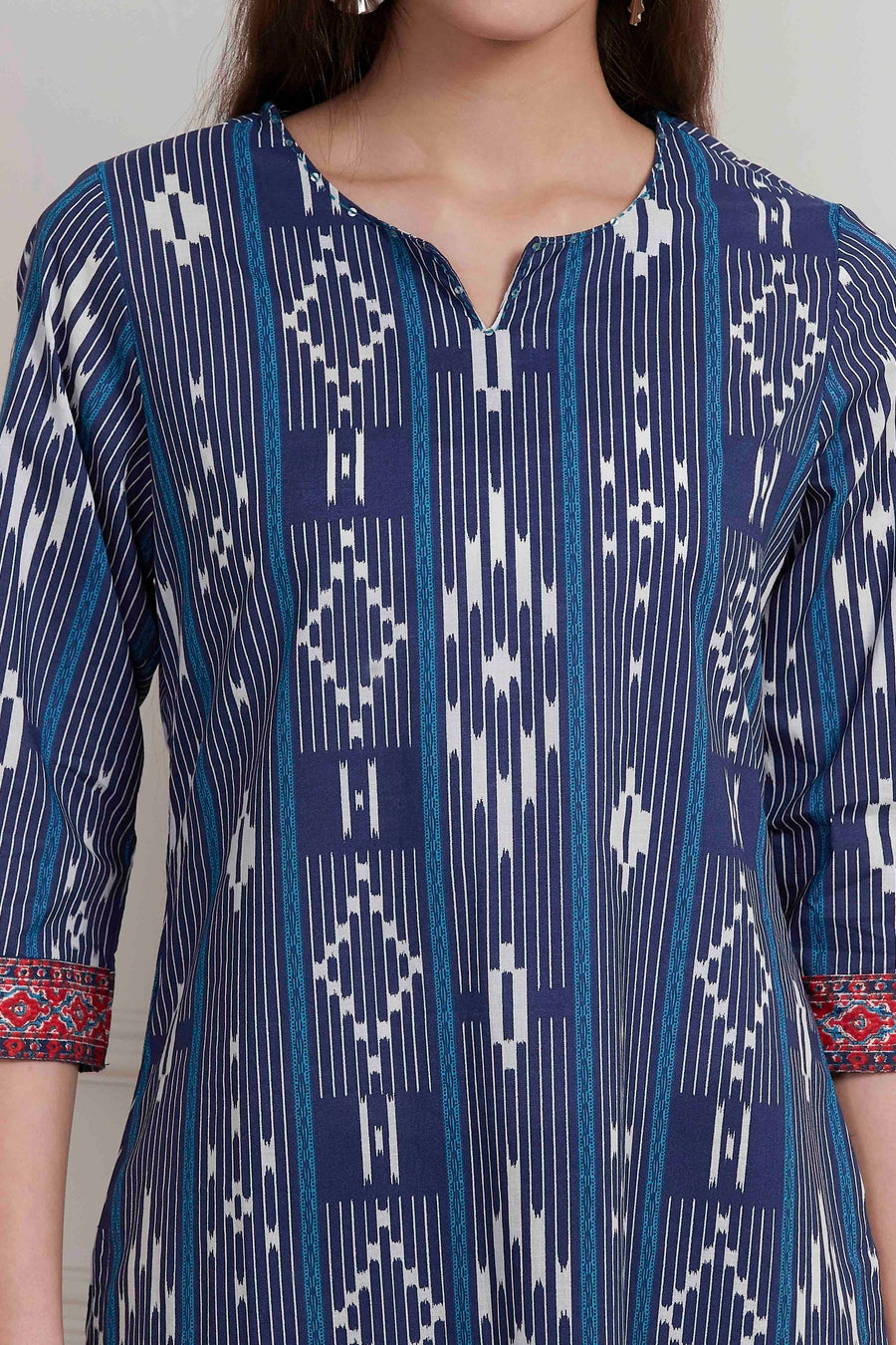 Blue Cotton Printed Straight Kurta - image 2