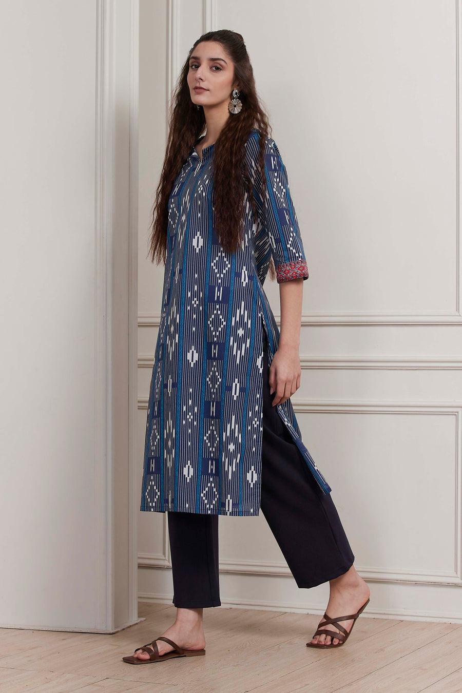 Blue Cotton Printed Straight Kurta - image 3