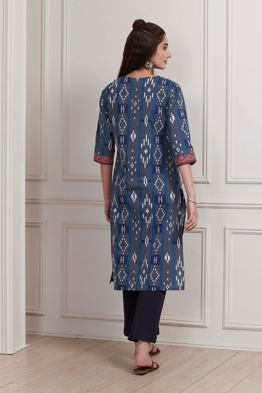 Blue Cotton Printed Straight Kurta - image 4