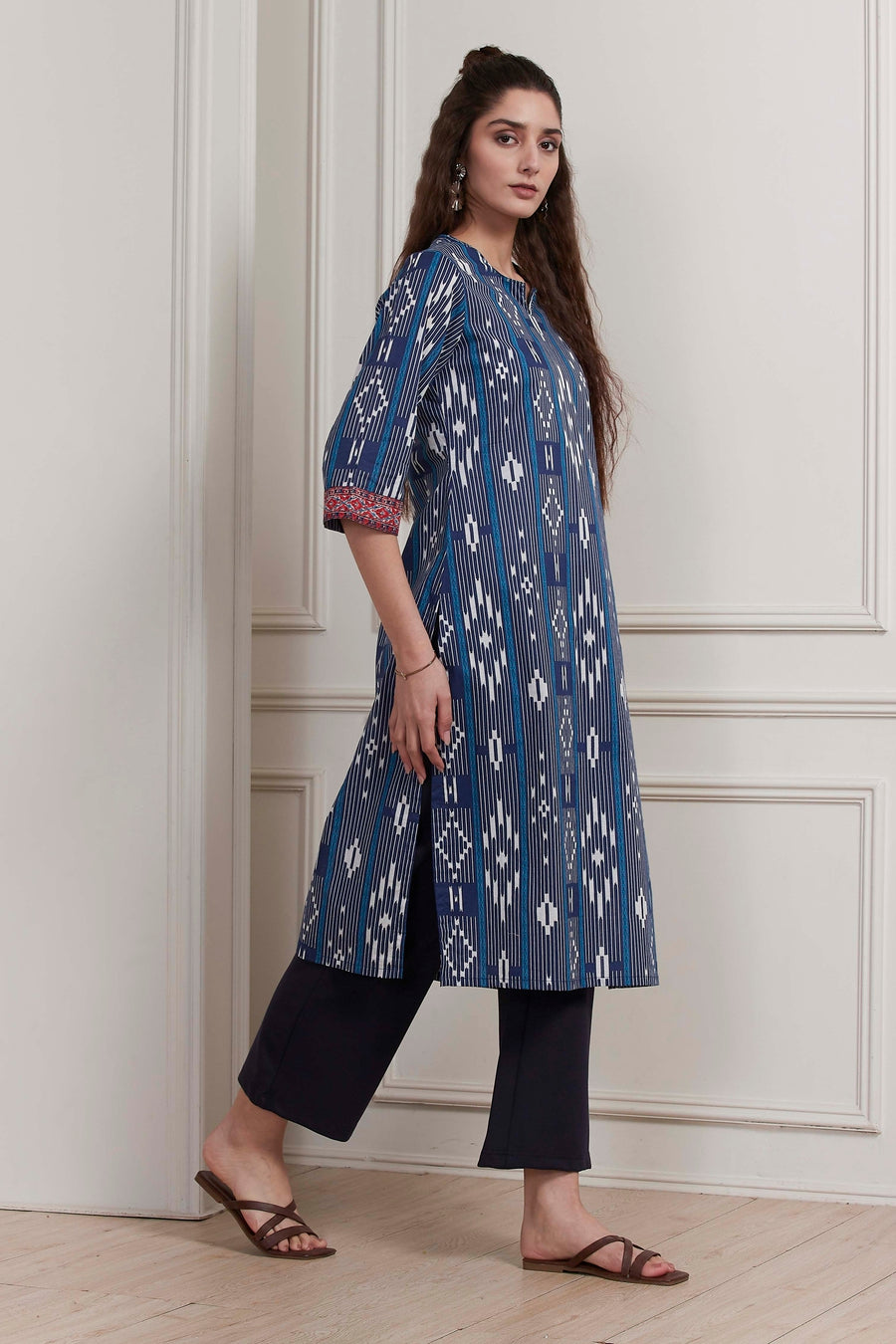 Blue Cotton Printed Straight Kurta - image 5