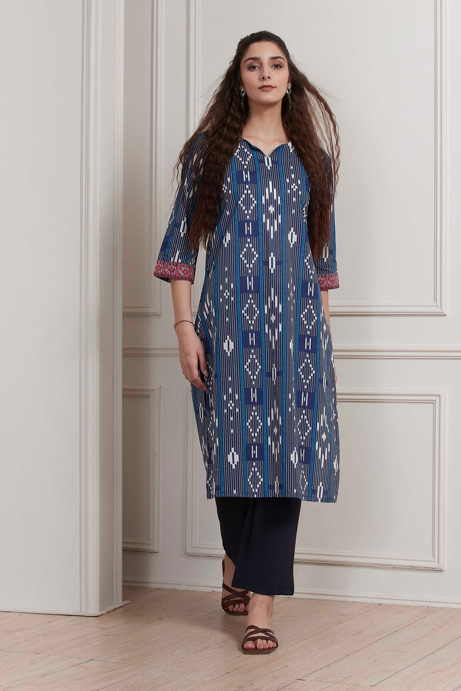 Blue Cotton Printed Straight Kurta - image 6