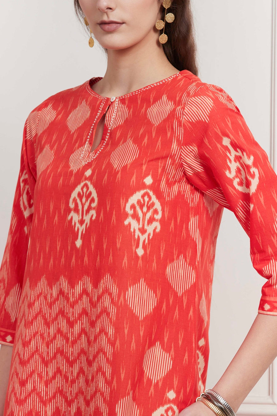 Orange Cotton Printed Straight Kurta - image 2